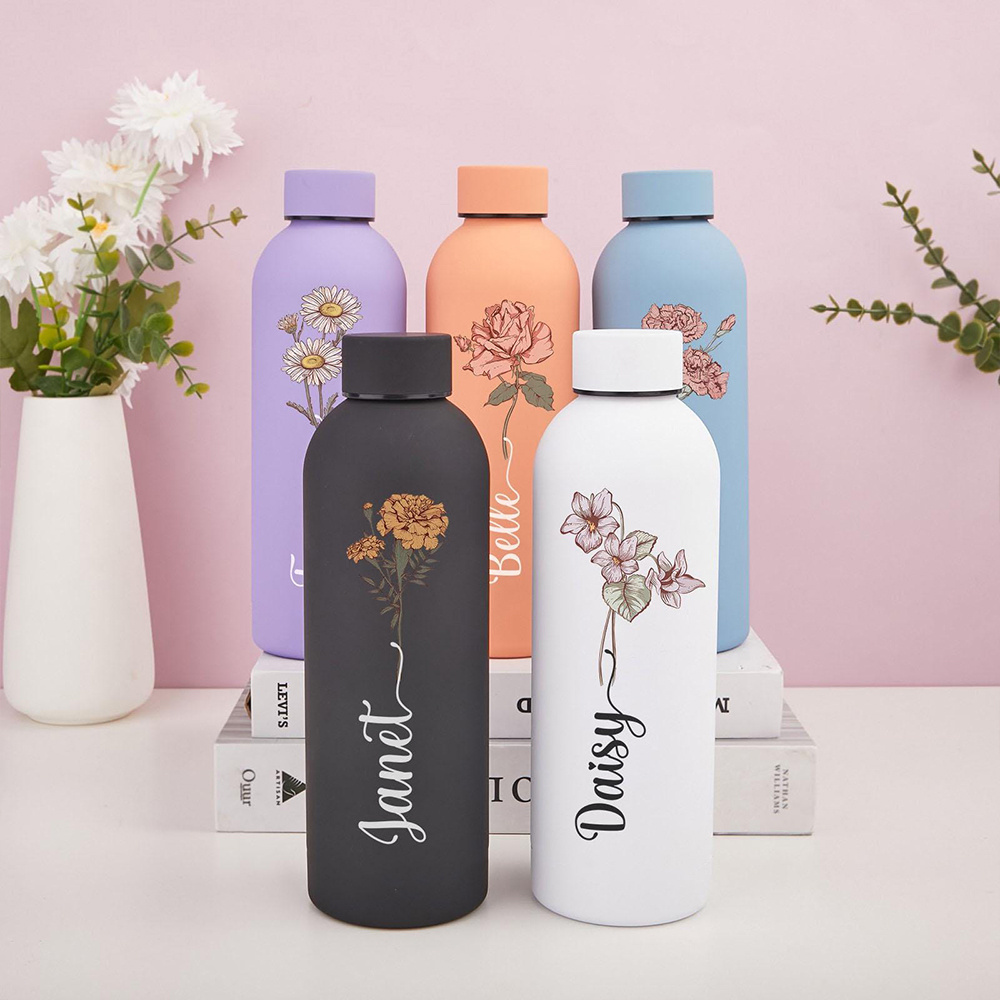 Flask Stainless Steel - Customized Floral Water Bottle, Portable Outdoor