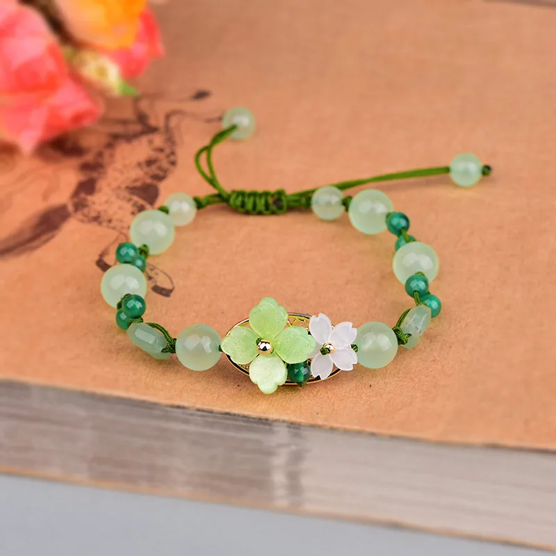 Green Jade Flower Bracelet Amu - Bead Bracelet Men ulasan dan harga