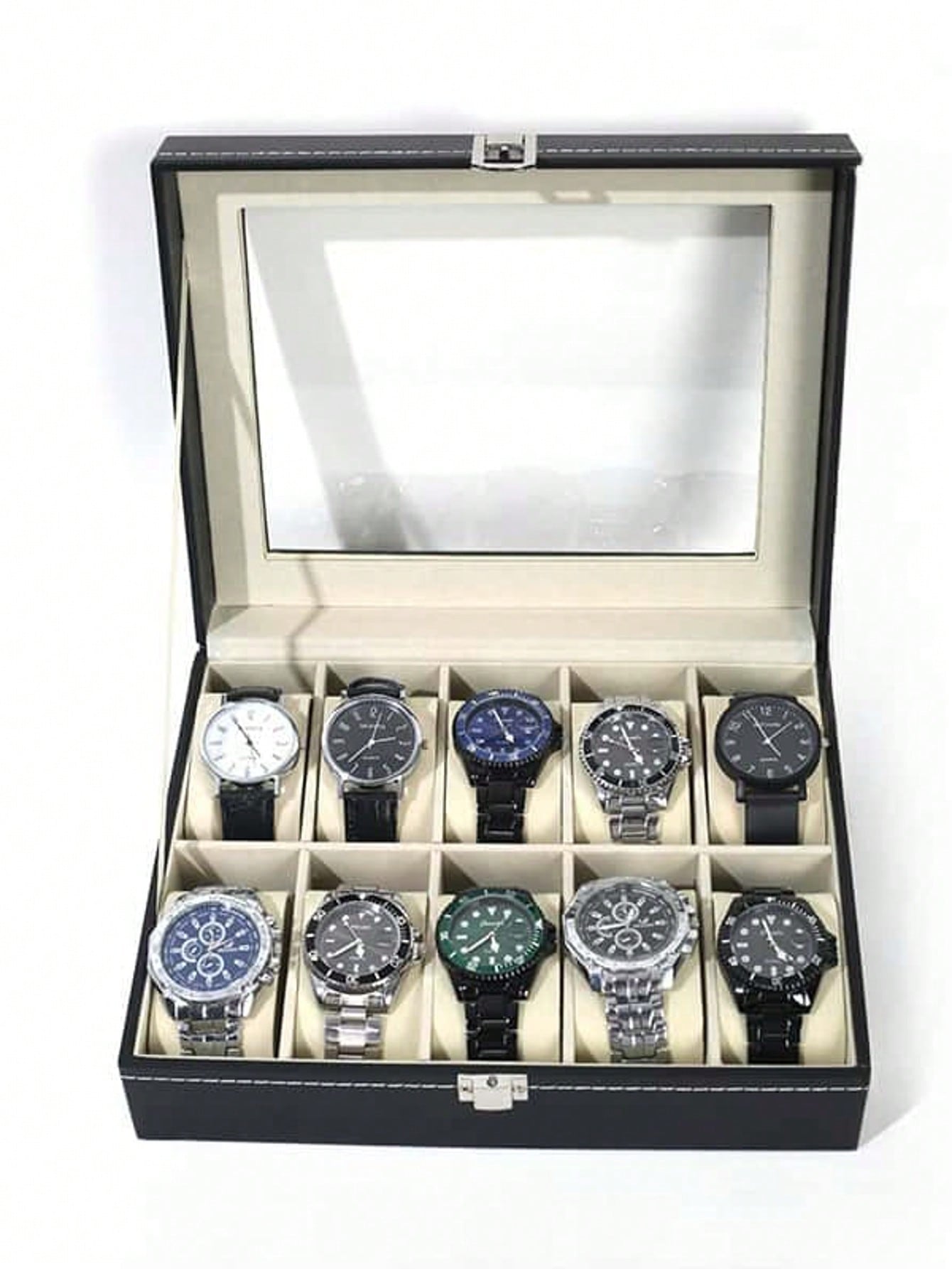 Leather Watch Box with Lock, L - Men'S Accessories Rack ulasan dan harga
