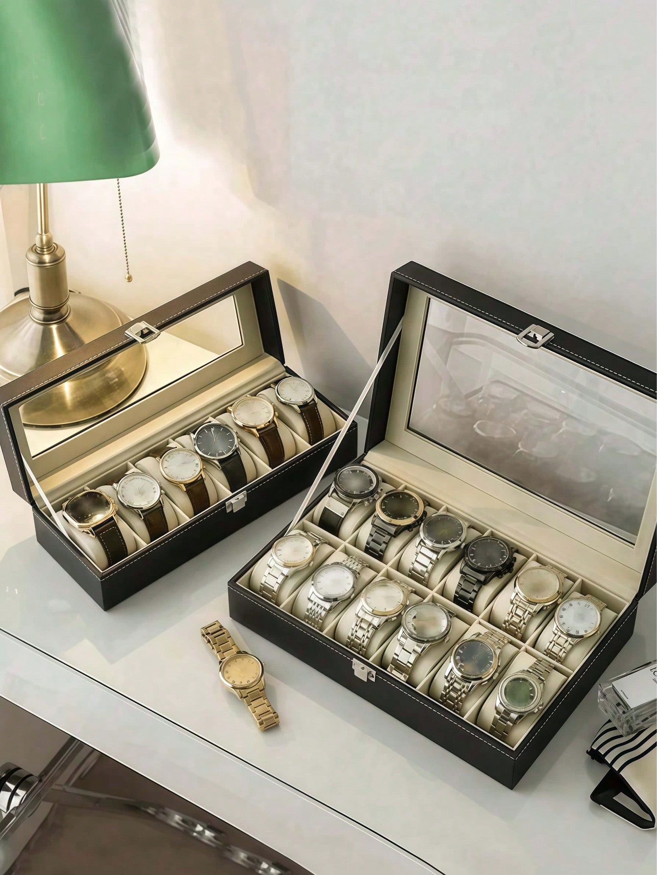 Leather Watch Box with Lock, L - Men'S Accessories Rack ulasan dan harga