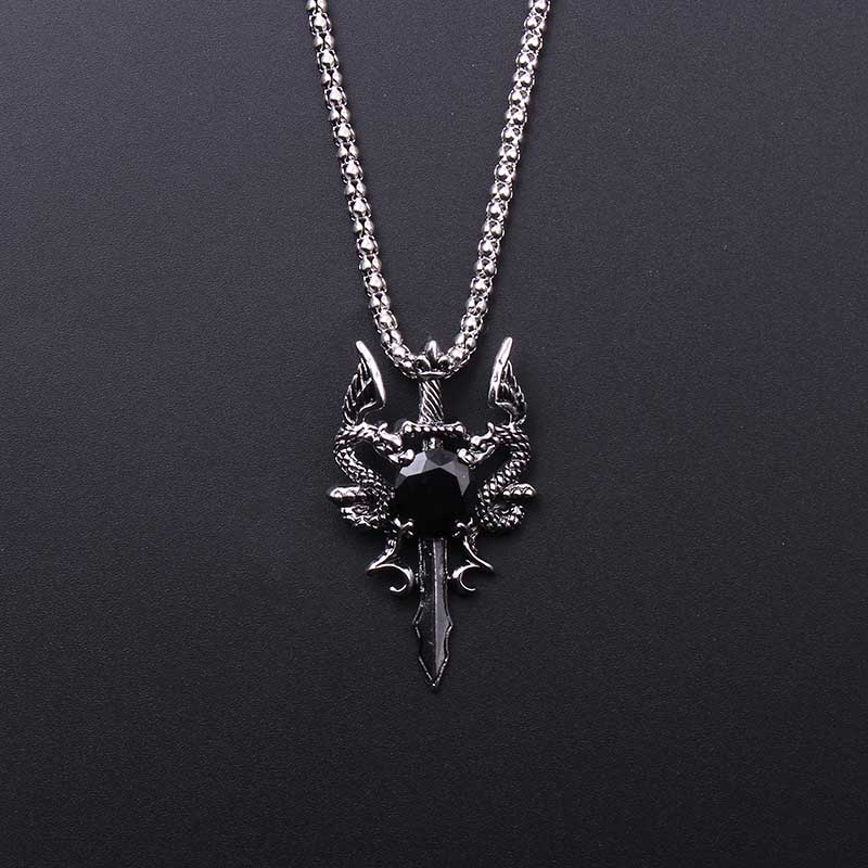 Double Dragon Black Gem Cross  - Men Accessories Necklace ulasan dan harga