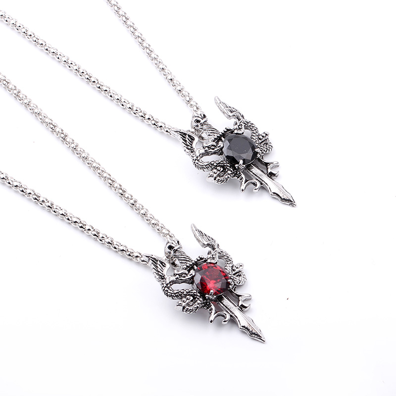 Double Dragon Black Gem Cross  - Men Accessories Necklace ulasan dan harga