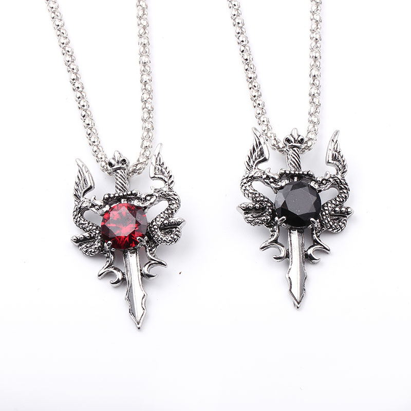 Double Dragon Black Gem Cross  - Men Accessories Necklace ulasan dan harga