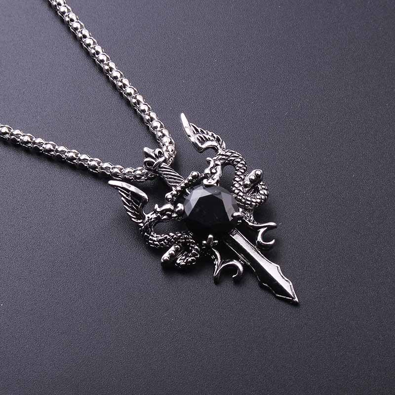 Double Dragon Black Gem Cross  - Men Accessories Necklace ulasan dan harga
