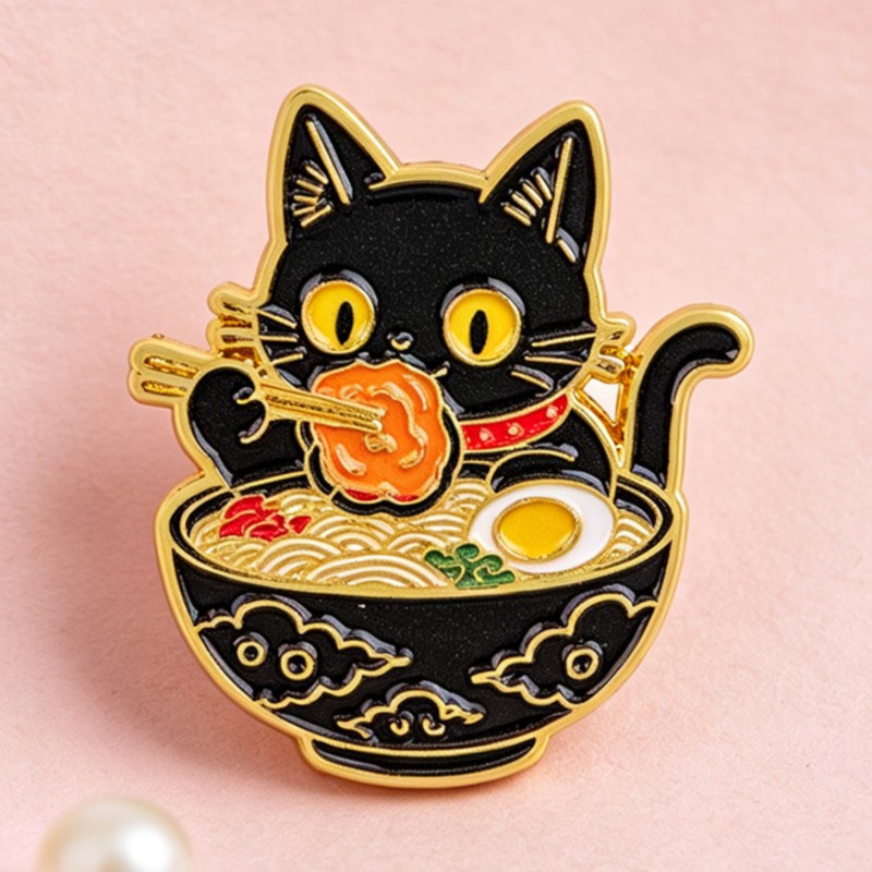 Cute Black Cat Eating Noodles  - Lapel Pin Enamel ulasan dan harga